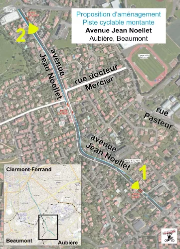 Proposition de piste cyclable avenue Noellet - Aublière <> Clermont