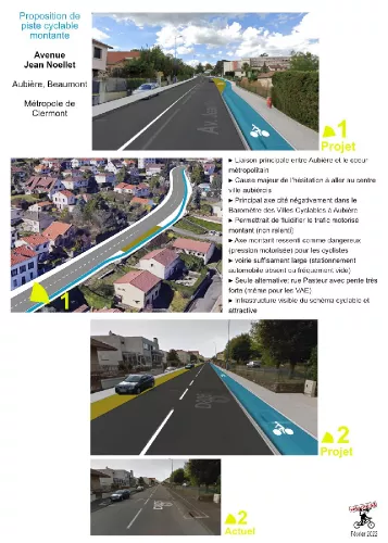 Proposition de piste cyclable avenue Noellet - Aublière <> Clermont